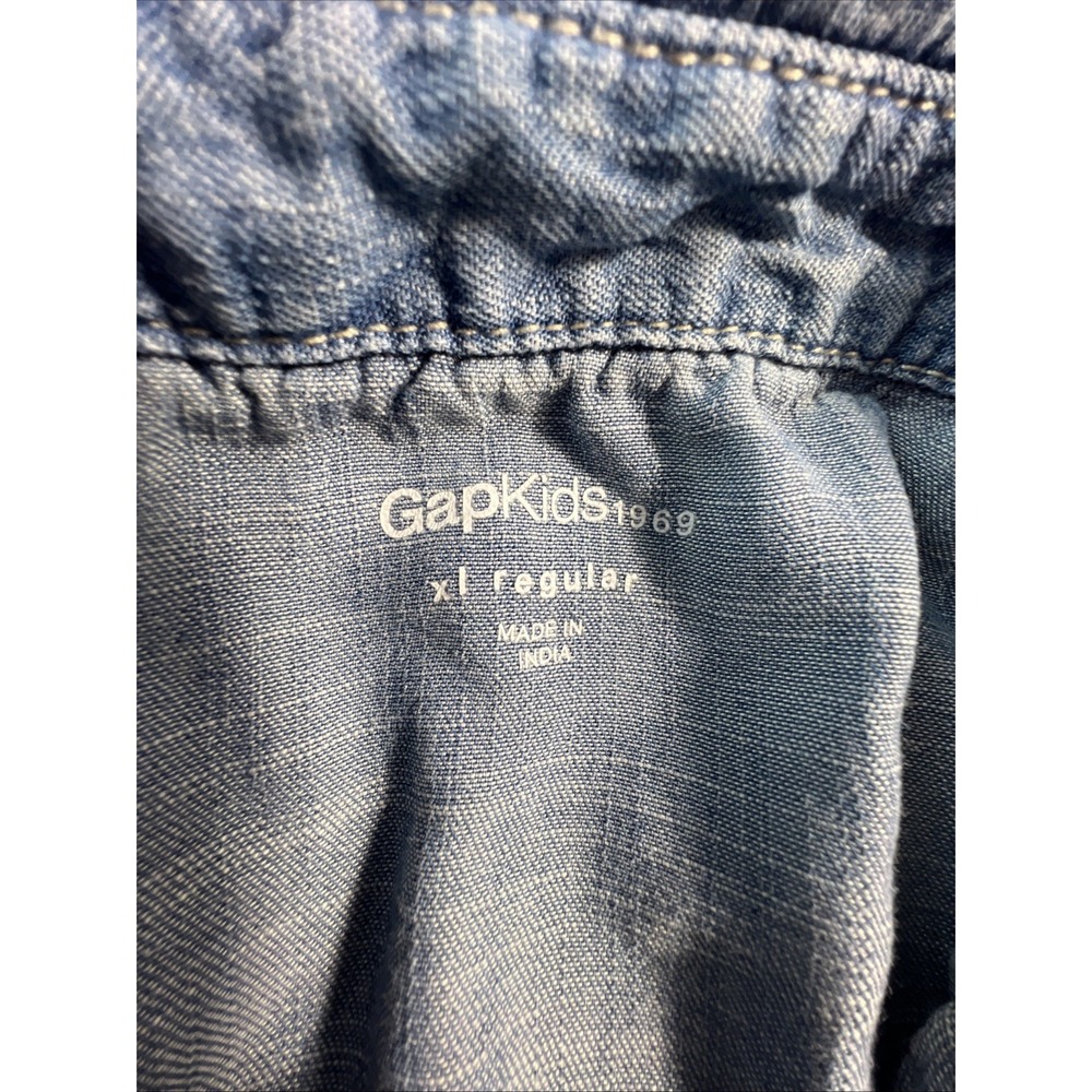 Gap Kids Denim Western Snap Button Shirt XL Distressed Shirt Tail - Picture 2 of 11